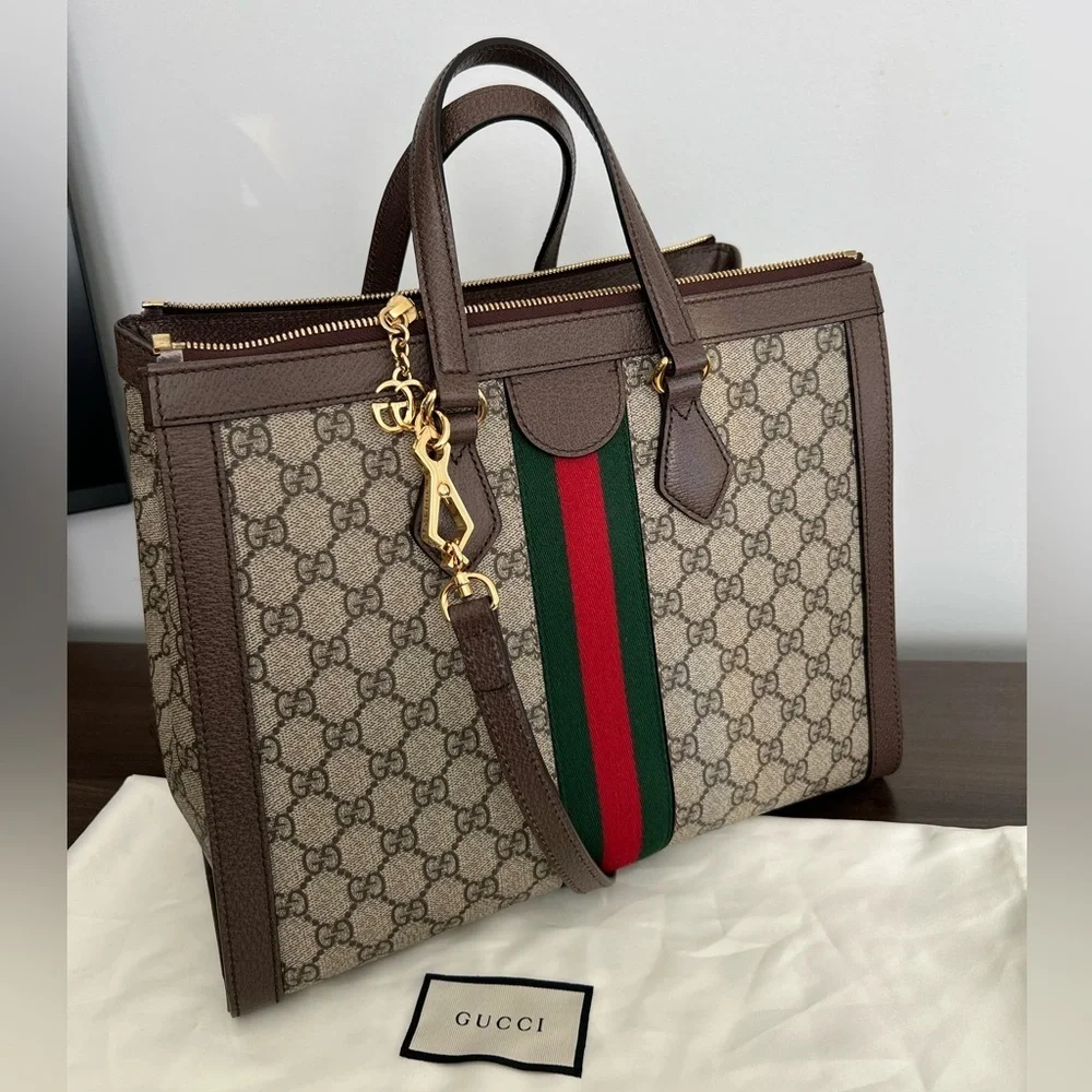 Authentic Gucci Supreme Monogram Web Medium Ophidia Tote - Picture 9 of 16